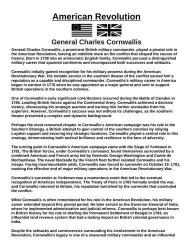 <b>American</b> Revolution: Charles Cornwallis “Article & Questions ...