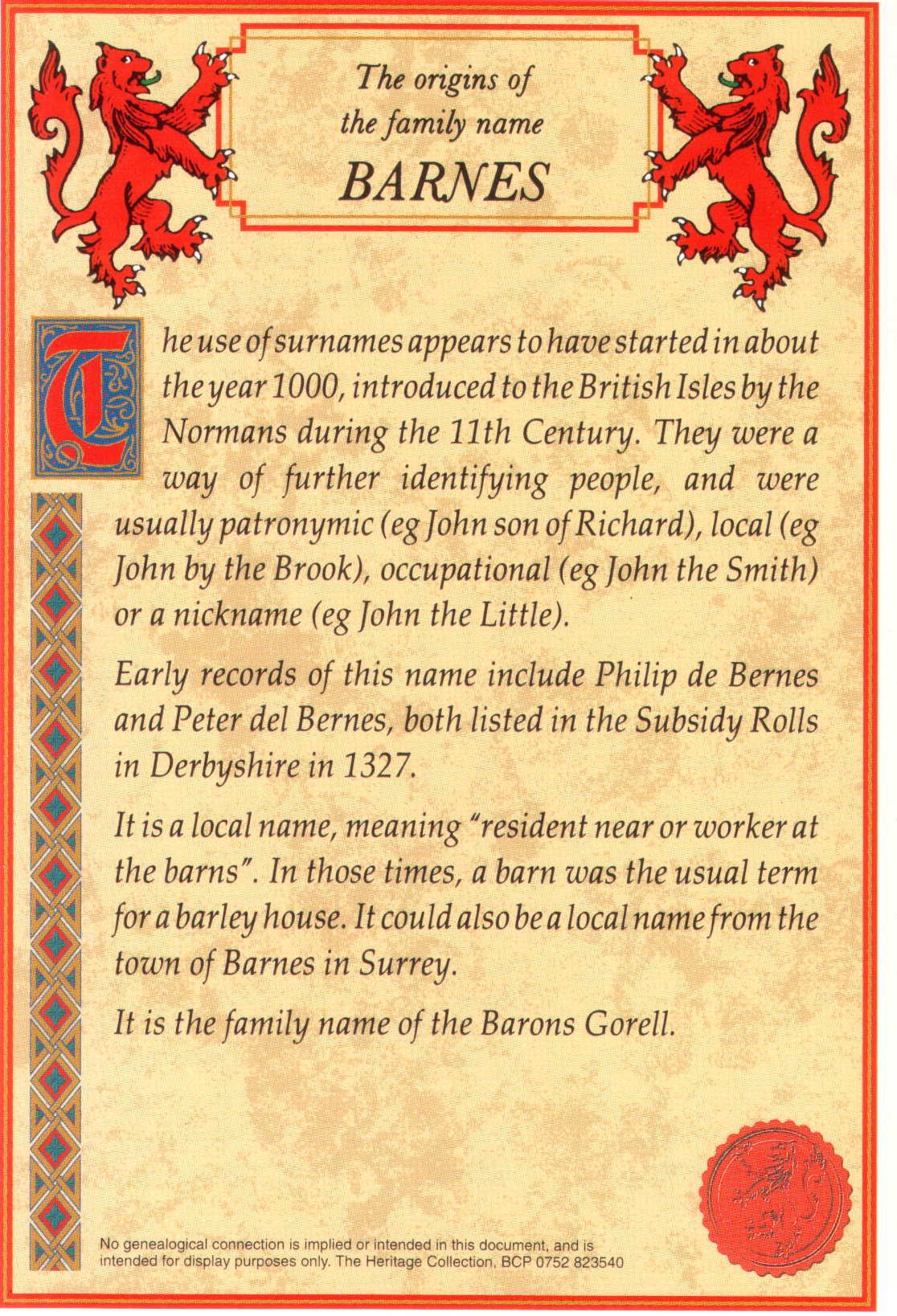 <b>Barnes Family History Barnes</b> Coat of Arms